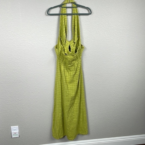 New Free People Nya Halter Maxi Dress Lime Green Twist Cut Out Linen Sz S - Picture 8 of 14